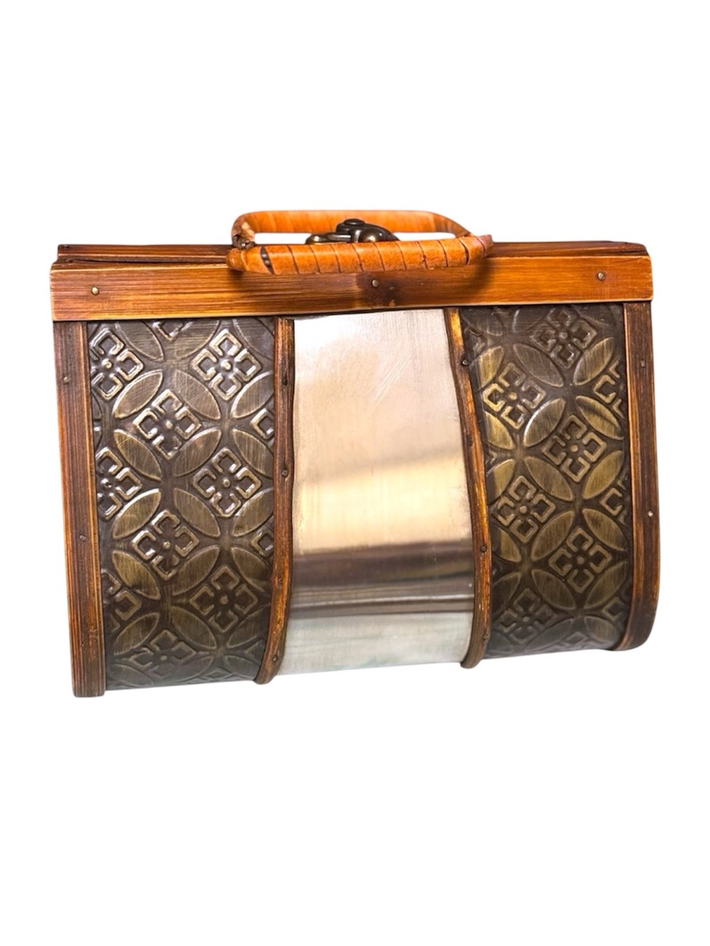 1960’s Vintage Rectangular Willow Wood Mixed Media Box Bag w/Toggle Clasp